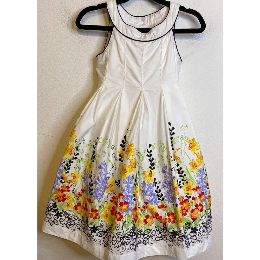 POLLY FINDERS Sleeveless Floral White Dress Fit Flare Lined Tulle Slip Size 4